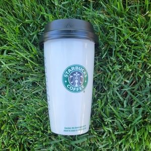 Starbucks Ceramic Travel Tumbler White Mug Black Lid Mermaid Logo 12 oz 2009